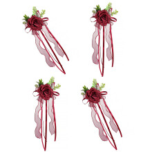 Set of 4 Luxurious Wedding Vehicle Embellishment Silk-Burgundy