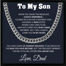 To My Son Cuban Chain Necklace Gift from Dad with Message Card & Gift Box