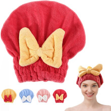 (Red, -) Asciugamano capelli super assorbente microfibra, fiocco per asciugatura rapida