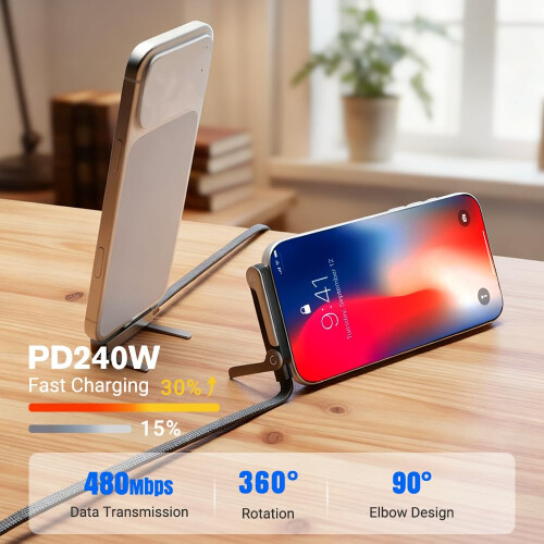 (2 PCS, -) Câble USB-C 240W tressé, angle droit avec support 2
