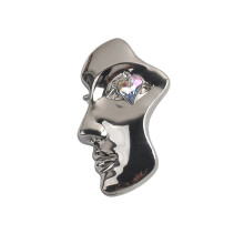 Trendy Abstract Portrait Brooch with Metallic-White K color