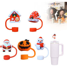(Christmas, -) Καλαμάκι σιλικόνης σχήματος φαντάσματος 10mm, για κύπελλο - Halloween