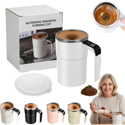 (Black, -) Rechargeable Magnetic Automatic Self-Stirring Coffee Mug, with Display