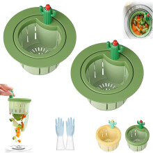 (Green, 2 pack) 2026 Kaktus Küchenspülen-Sieb, selbstreinigender Wasserhahn hängender Korb
