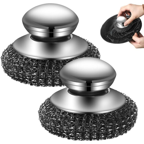 (2pcs, -) Esfregão de Aço com Cabo, Para Limpeza de Pratos