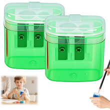 (Green 2pcs, -) Taille-crayon double trou avec couvercle, compact enfant