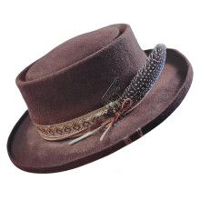 Wool Felted Hat with Stylish Ribbon Light-brown feathered