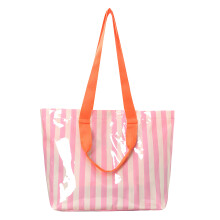 PVC Toted Bag for Women,Stripe Shoulder Handbags-ricepink