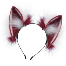 Plush Furry Wolf Ears Hair Band for Girl Women-wine red white
