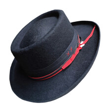Soft Wool Felted Hat Militaries Green Hat-Pork pie with red