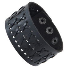 Vintage Punk Wide Leather Cuff Bracelet 22.5cm Length-Black