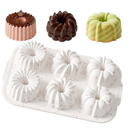 Silicone Baking Pan 6 Cavity Small Fluted Tube Cake Pan Easy