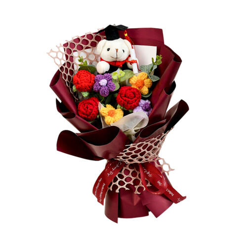 Delicate Handmade Crochet Bouquets With Doll Designs-Red