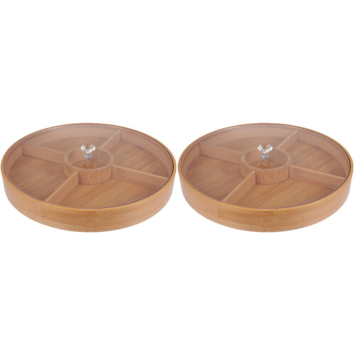 2Pièces Plateau De Rangement En Bambou Khaki