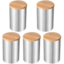 5Pièces Boîtes De Conservation En Acier Inoxydable Bois Argent