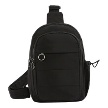 Functional Small Shoulder Bag Sturdy Quilted Nylon Fabric-Black