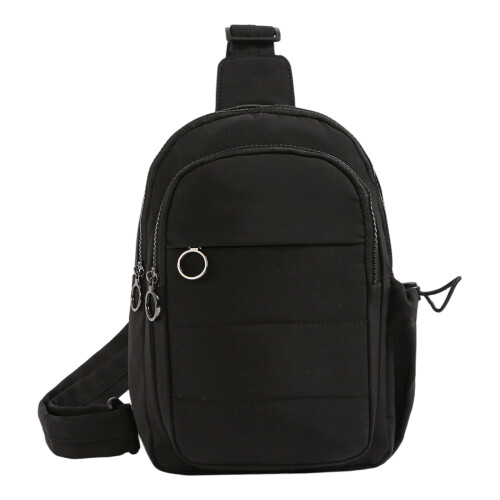 Functional Small Shoulder Bag Sturdy Quilted Nylon Fabric-Black