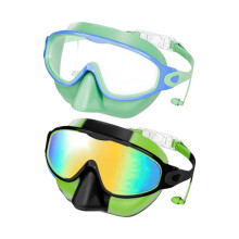 Pair Of 2 Kids Swim Goggles Clear Lens-Green blue transpare
