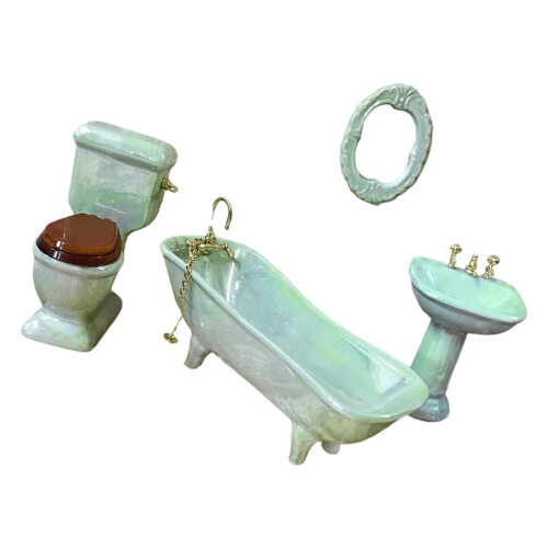 Kinder-Badezimmer-Set mit Mini-Waschbecken, Badewanne,-Hellgrün
