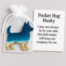 (Husky, -) Harz Tier Taschenhug Hüter mit Karte, Ermutigungsgeschenk