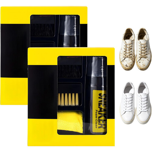 (2 Pcs, -) Kit de Limpeza de Tênis Premium, Líquido e Escova