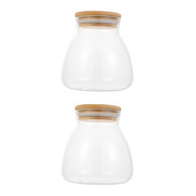 2Pcs Glass Kitchen Storage Tanks with Wood Lid Transparent Sealed Jars