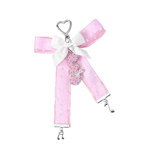 Stylish Star Pattern Bowknot Dot Musical Note Keyring-Pink