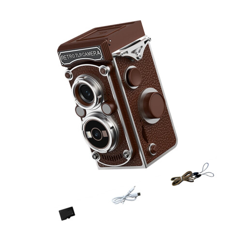 Traditional Double Lens Digital Camera With 32GB Storage-brown