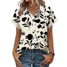 Women's V-neck short-sleeved shirt, casual positional-Gray XL