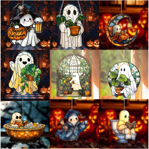 (9pcs, -) Suncatcher θερμοκηπίου φαντάσματος, κρεμαστό - Halloween wall hanging