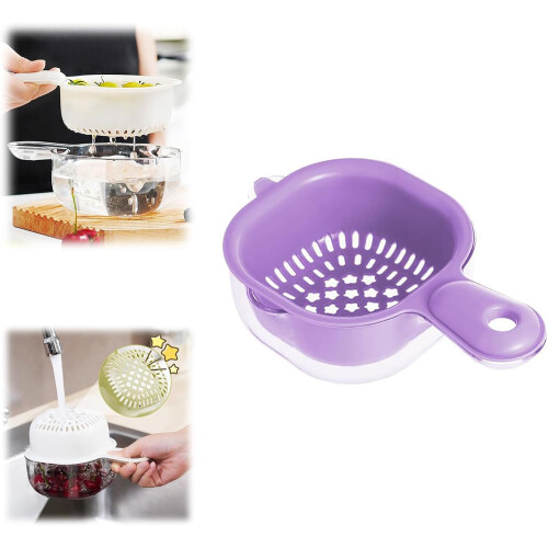 (Purple, -) Στραγγιστήρι φρούτων διπλής στρώσης με λαβή, για μούρα - Dual-layer colander