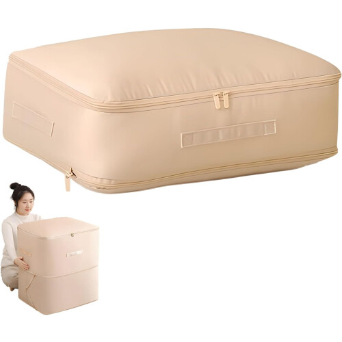 (Apricot, L (54*42*30CM)) Ultra Space Saving Self Compression Organizer Bag, for Comforters