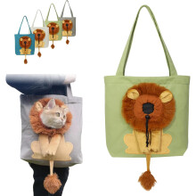 (Green, L) Niedlicher löwenförmiger atmungsaktiver Katzenträger Schultertasche, für kleine Haustiere