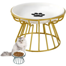 (Glod-A, -) Plato gato elevado bigotes 2024, cerámica con soporte