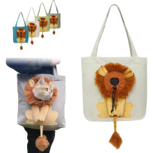 (Grey, S) Niedlicher löwenförmiger atmungsaktiver Katzenträger Schultertasche, für kleine Haustiere