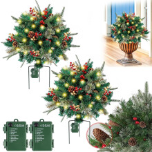 (Green*2, -) Beleuchteter künstlicher Weihnachts Urn Filler, beleuchtete Kiefern mit Stab