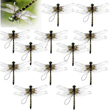 (size_name, Large-12PCS) Realistischer 3D Libelle Clip Insektenabwehr, Outdoor Garten Hut Deko für Camping Angeln, PVC