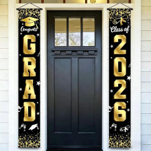 (size_name, Large-a) Diploma decoraties class of 2026 – veelkleurige glitter grad porch banner