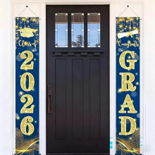 (size_name, Large-d) Diploma decoraties class of 2026 – veelkleurige glitter grad porch banner