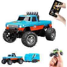 (Blue, -) Mini monster truck radiocomandato scala 1:64, 2,4GHz con luci