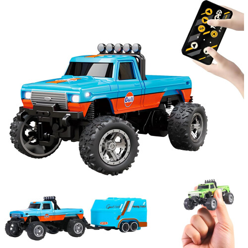 (Blue, -) Mini monster truck 1:64, télécommande 2.4GHz