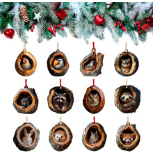 (12pcs, -) 12 Stück 2D Acryl Waldtiere Weihnachtsbaumschmuck, hängende Deko