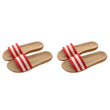 2Pairs Red Linen Summer Slippers Non-Slip Comfortable Indoor Footwear
