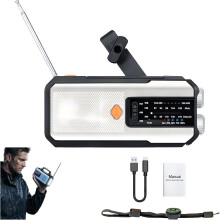 (White, -) Solar Hand-Crank Emergency Weather Radio, with LED Flashlight & SOS