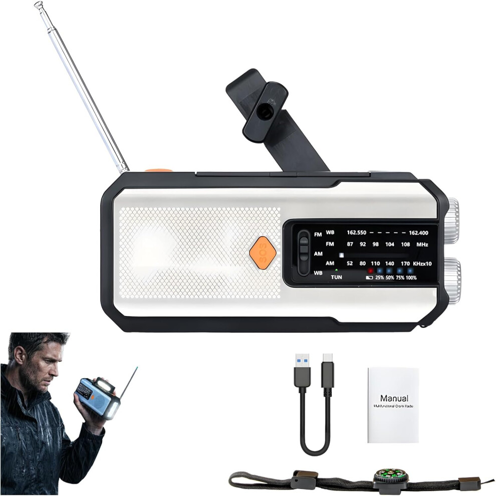 (, -) Solar Hand-Crank Emergency Weather Radio, With Led Flashlight & Sos White 5437706795902