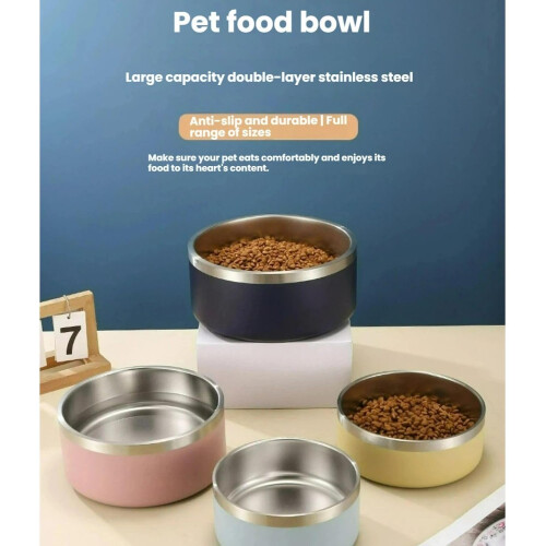 (Red 32oz, -) Gamelle chien double paroi inox 304, base silicone 1