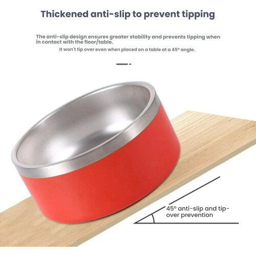 (Red 32oz, -) Gamelle chien double paroi inox 304, base silicone 2