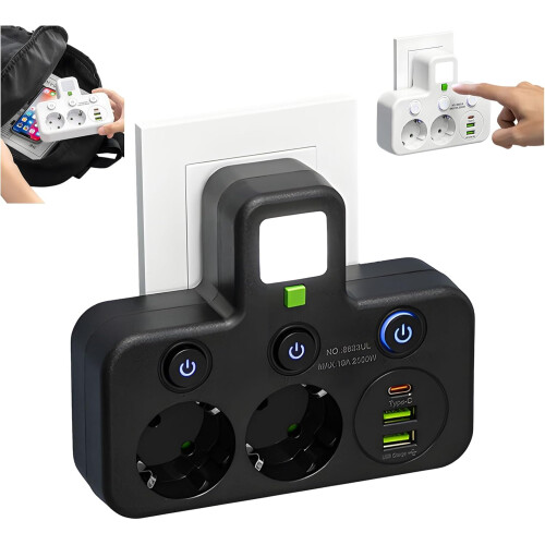 (Black 2 Hole, -) Ciabatta torre smart con porte USB, multiple prese per ufficio