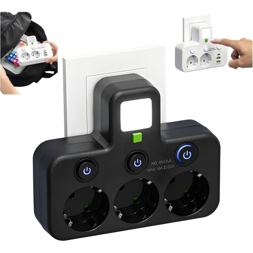 (Black 3 Hole, -) Ciabatta torre smart con porte USB, multiple prese per ufficio