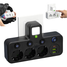 (UL Black 3 Hole, -) Toren slimme stekkerdoos met USB-poorten – meerdere stopcontacten voor kantoor